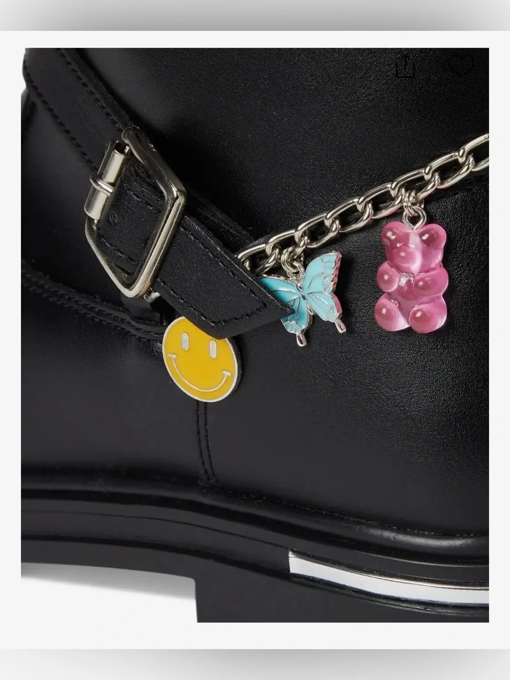 Steve Madden Kids Brendah Black Leather Buckle Ankle Boots with Charm Chain